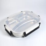 White Transparent Lunch Box – Stainless Steel with 3 Compartments for Kids & Adults