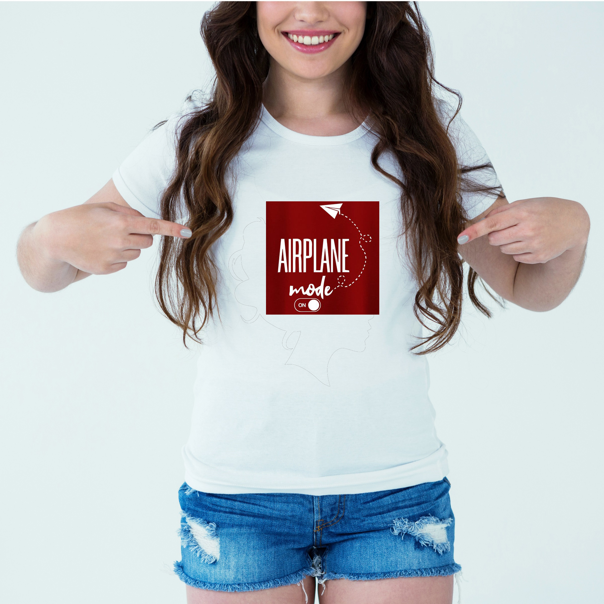 Mockup-Girl-airplanemodeon.jpg Designer Printed T-Shirt :: Design type - Airplane Mode On - Cloth type : Polyester - Image 1