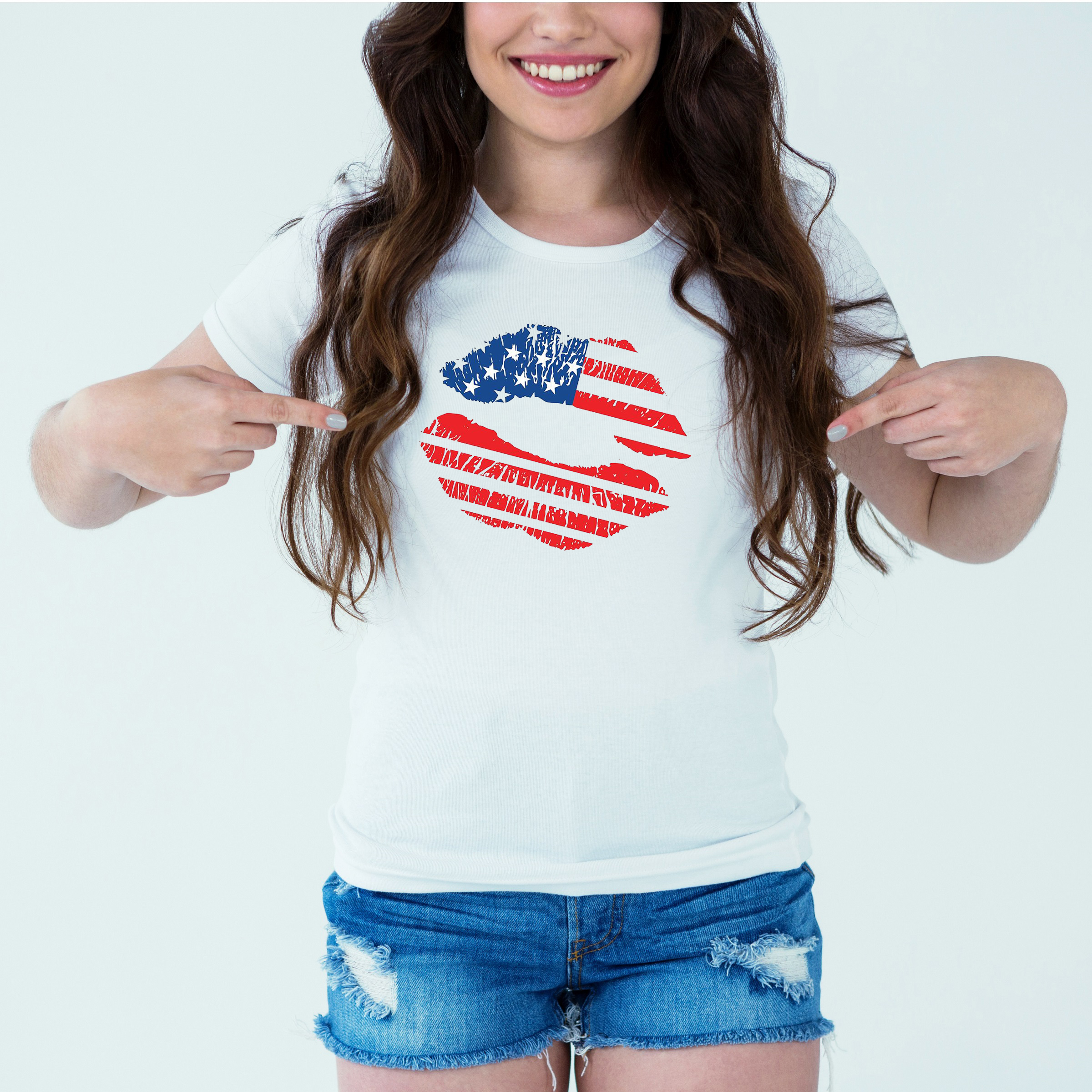 Mockup-Girl-americanlips.jpg Designer Printed T-Shirt :: Design type - American Lips - Cloth type : Polyester - Image 1