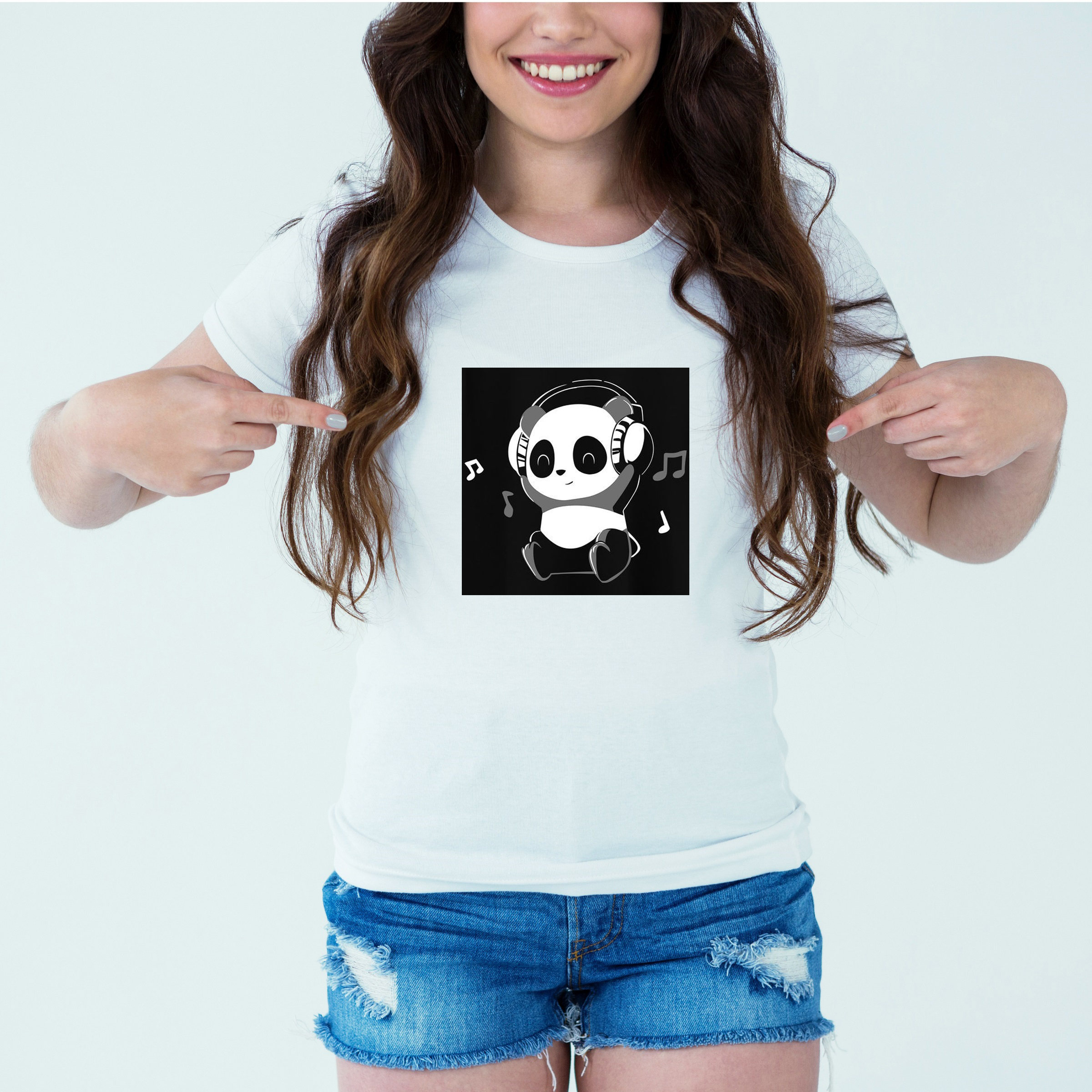 Mockup-Girl-blackpanda.jpg Designer Printed T-Shirt :: Design type - Black Panda - Cloth type : Polyester - Image 1