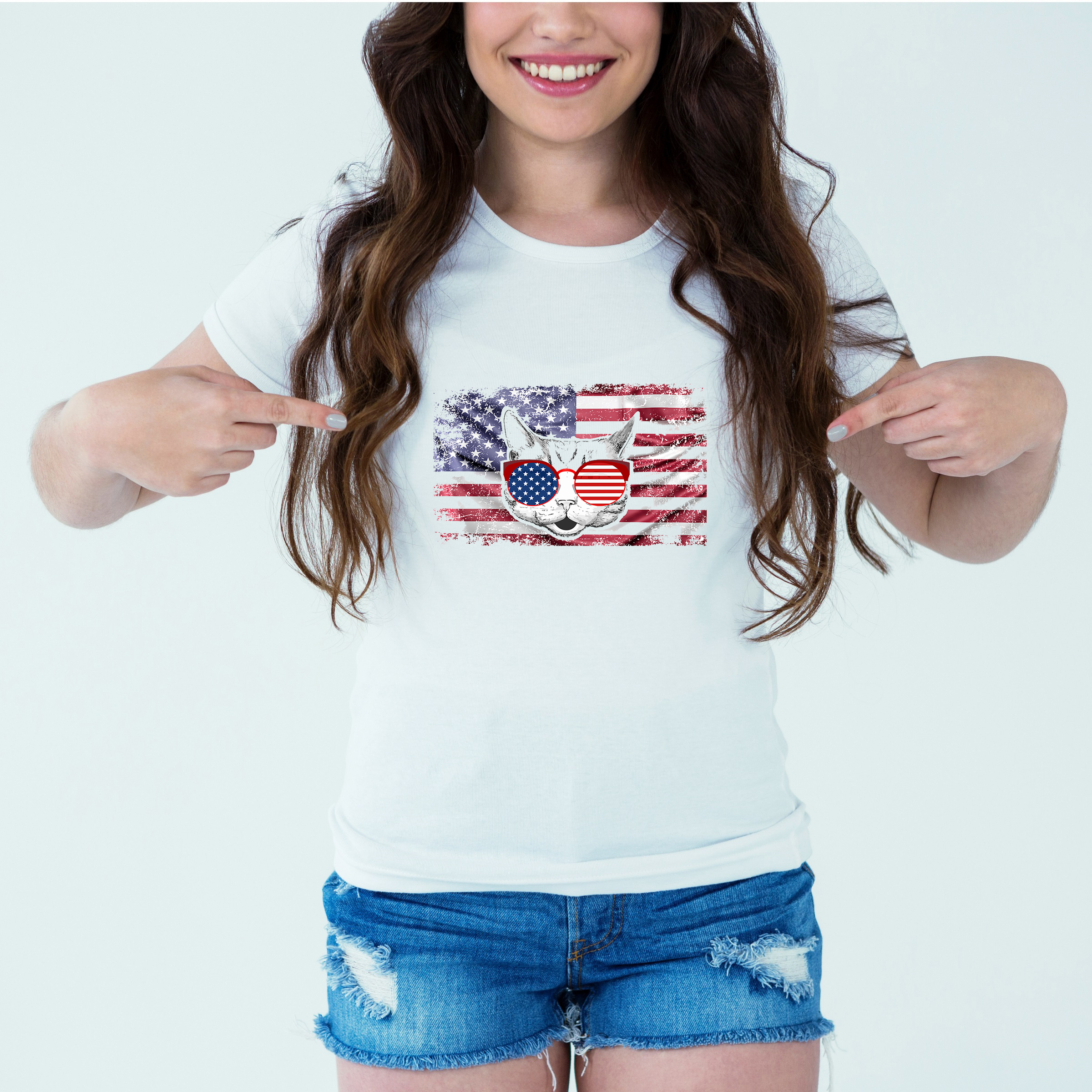 Mockup-Girl-catamerica.jpg Designer Printed T-Shirt :: Design type - American Cat - Cloth type : Polyester - Image 1