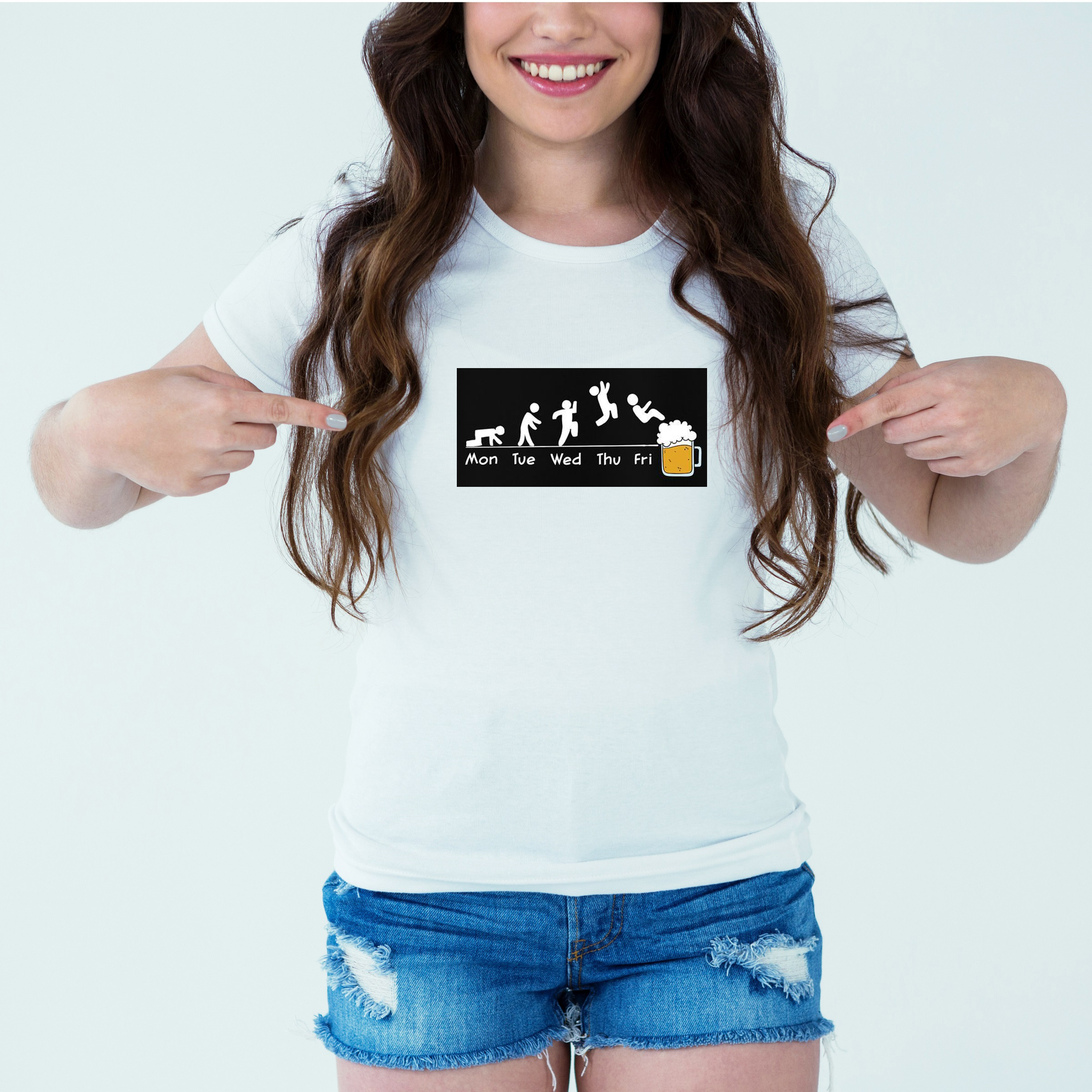 Mockup-Girl-mondaytofridaybeer.jpg Designer Printed T-Shirt :: Design type - Monday To Friday Beer - Cloth type : Cotton - Image 1