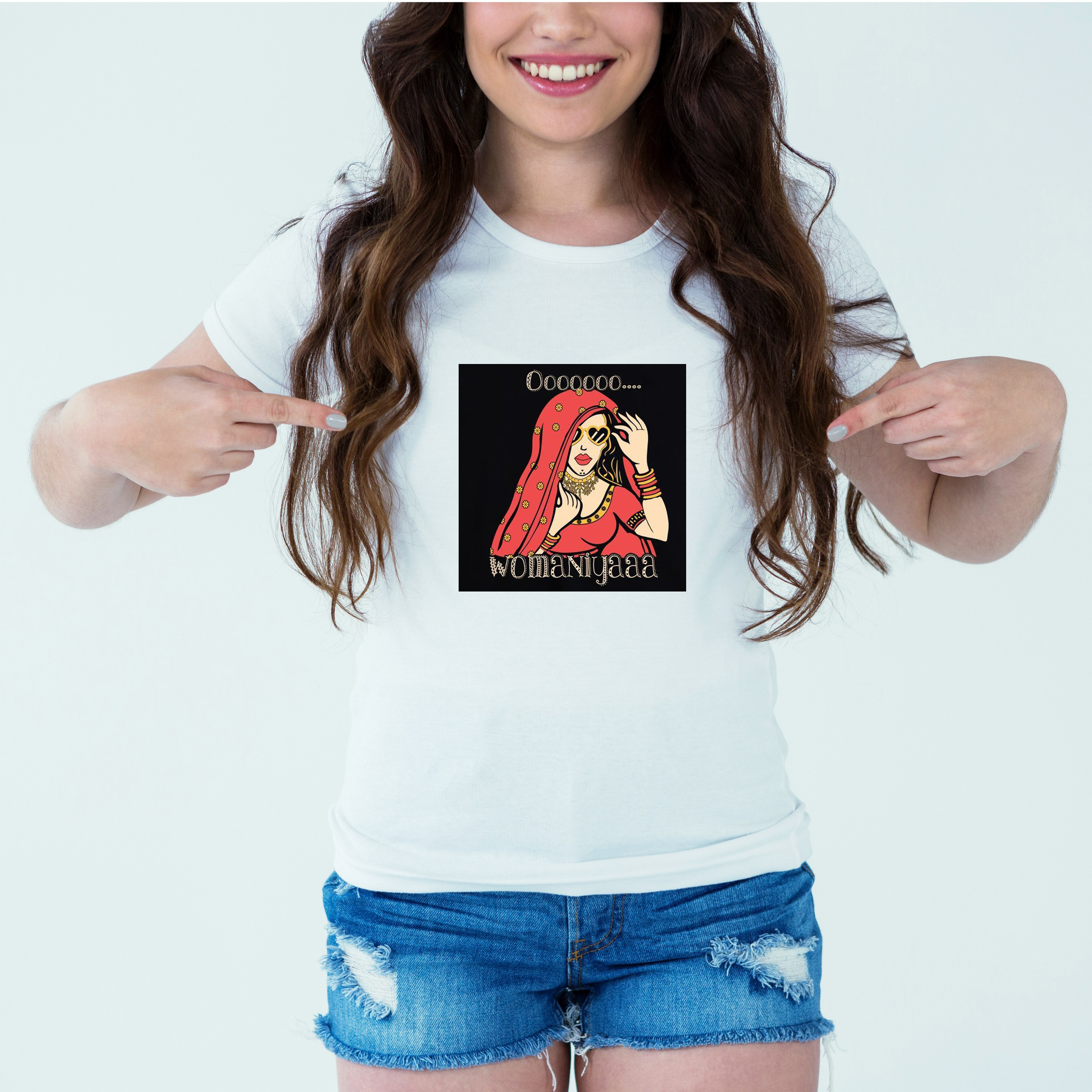 Mockup-Girl-owamaniya.jpg Designer Printed T-Shirt :: Design type - O Womaniya - Cloth type : Polyester - Image 1