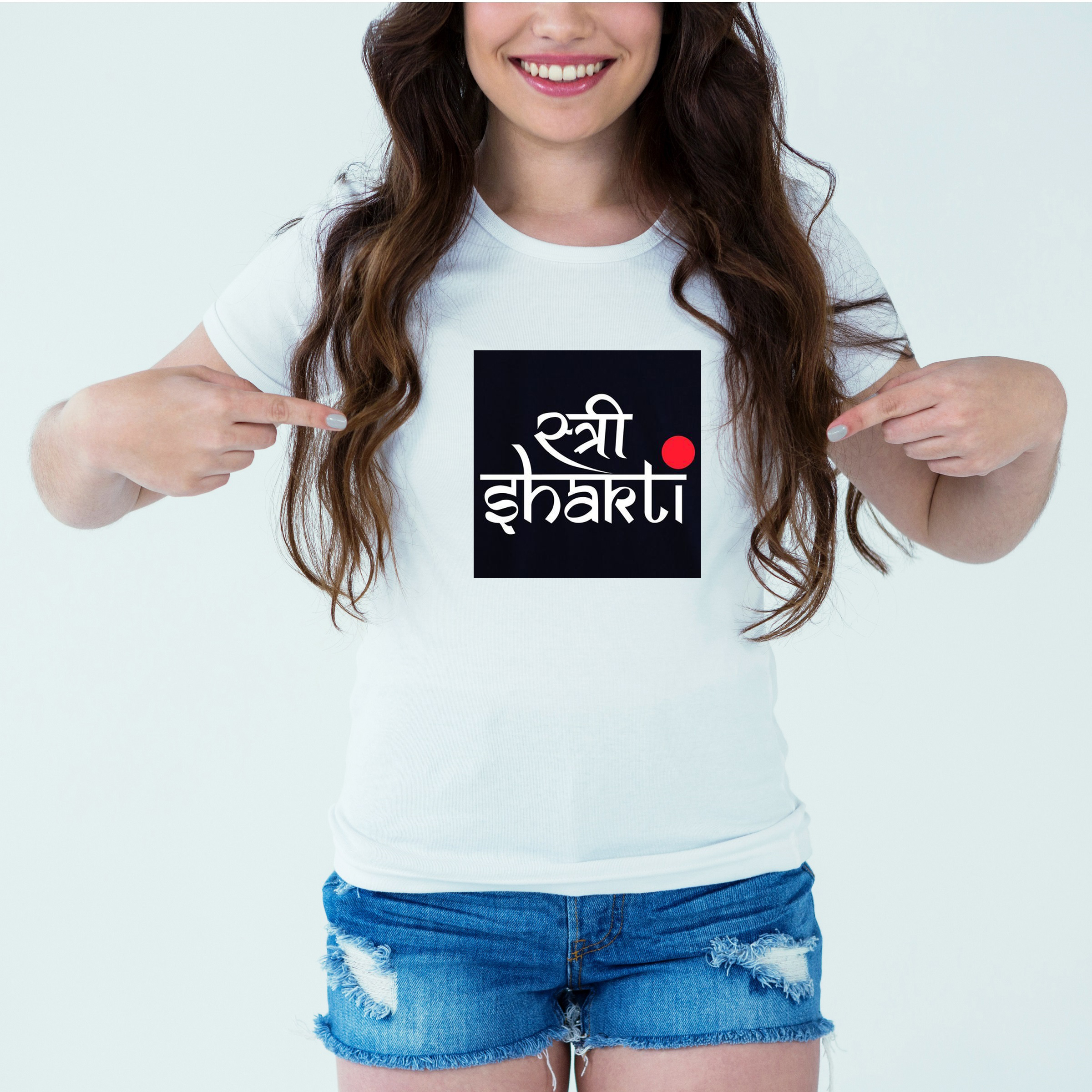 Mockup-Girl-streeshakti.jpg Designer Printed T-Shirt :: Design type - Stree Shakti - Cloth type : Cotton - Image 1