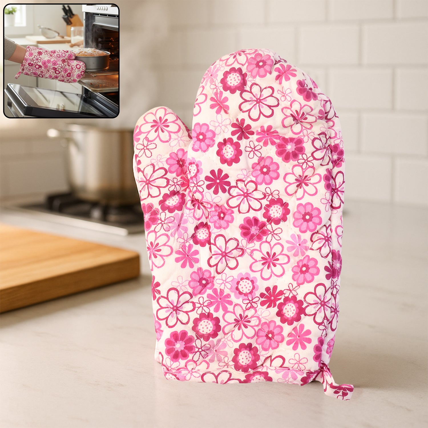 Oven-Mitt-and-Pot-Holder-01.jpg Designer Multicoloured Oven Mitt and Pot Holder (24 Cm) - Image 1