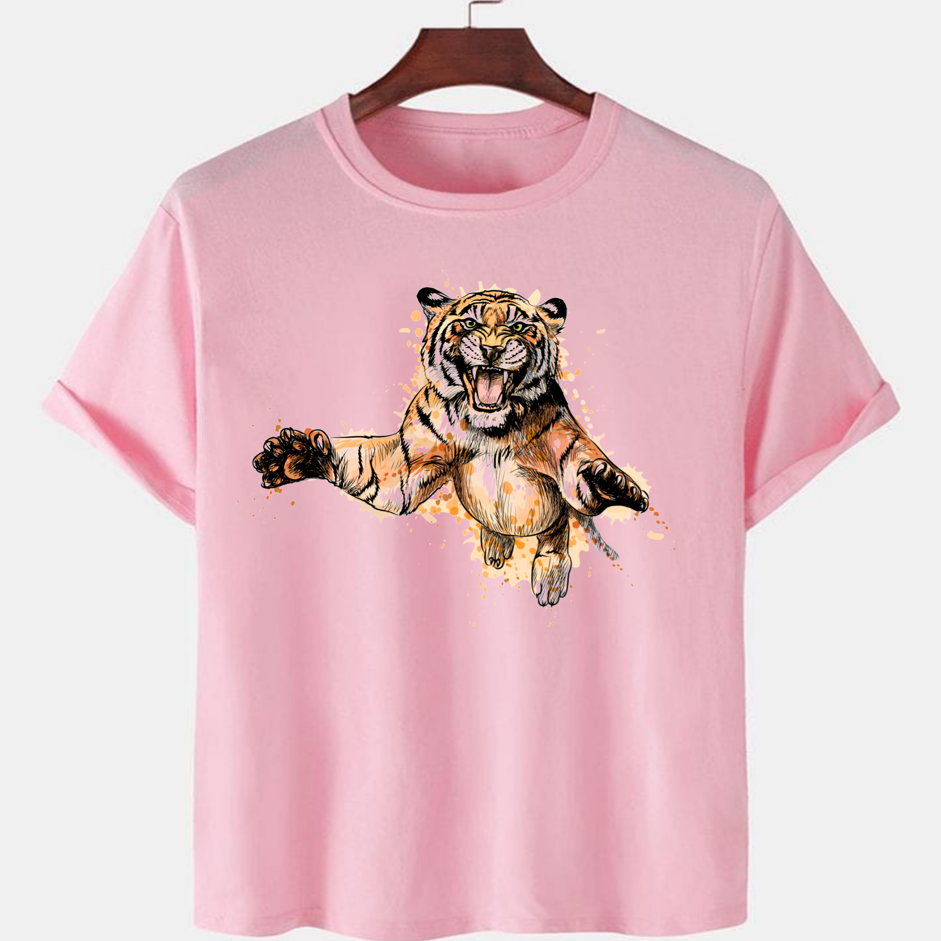 PNK-CTN-D-002.png Pink Unisex Cotton Premium Quality Designer Printed T-Shirt - Image 1