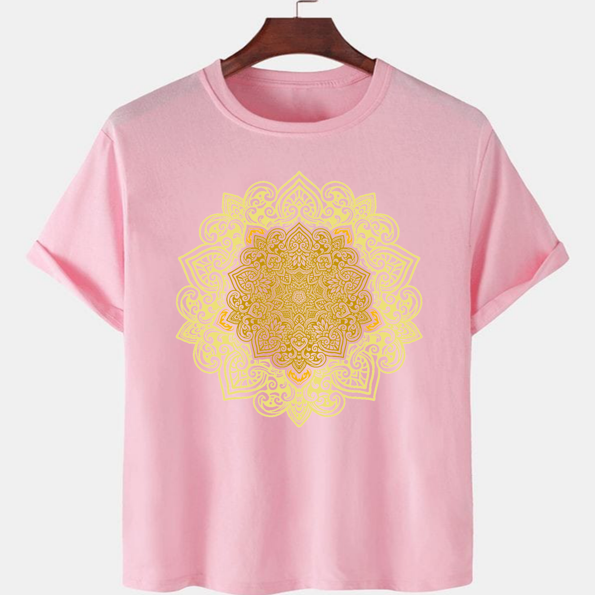 PNK-CTN-D-009.png Pink Unisex Cotton Premium Quality Designer Printed T-Shirt - Image 1
