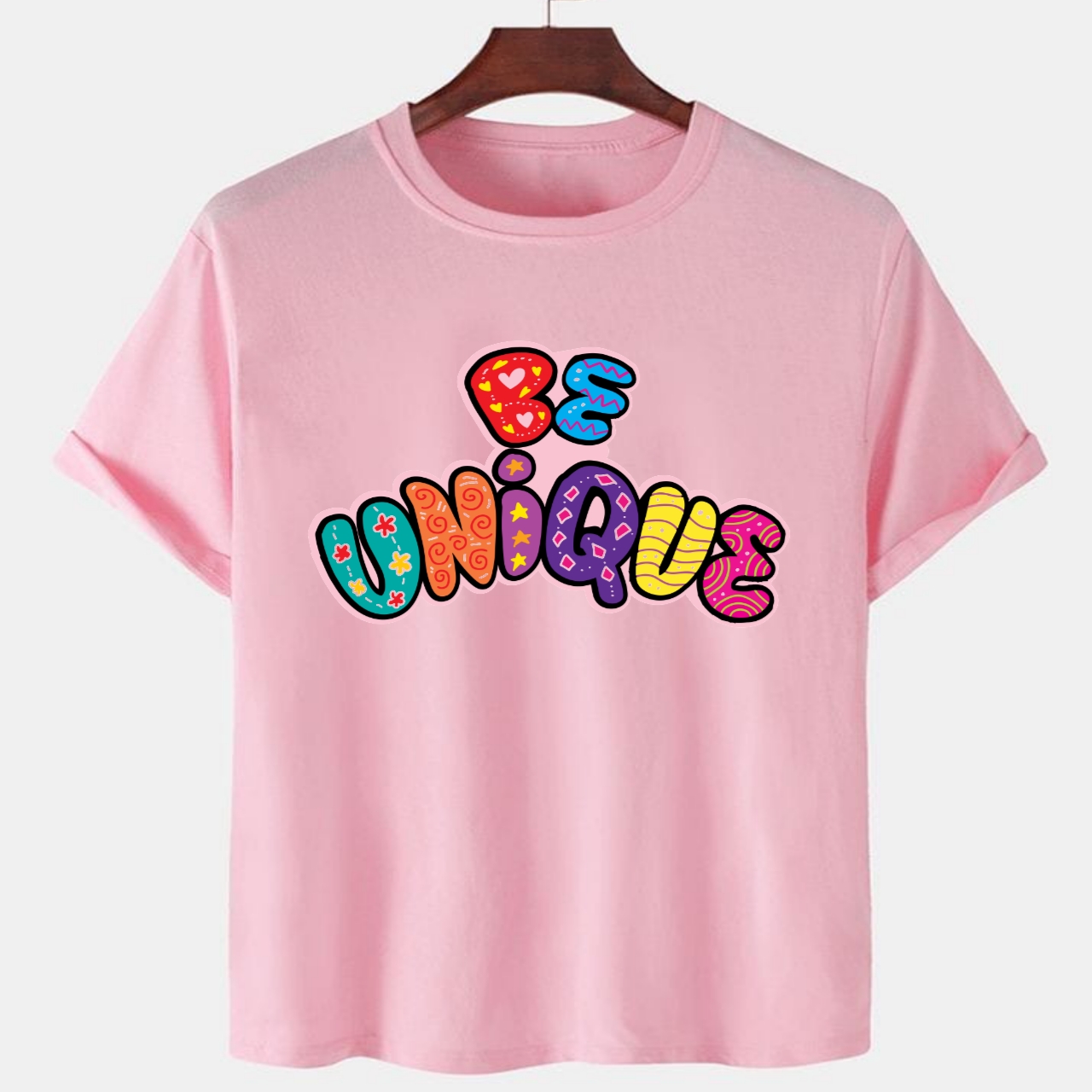 PNK-CTN-F-008.jpg Pink Unisex Cotton Premium Quality Designer Printed T-Shirt - Image 1