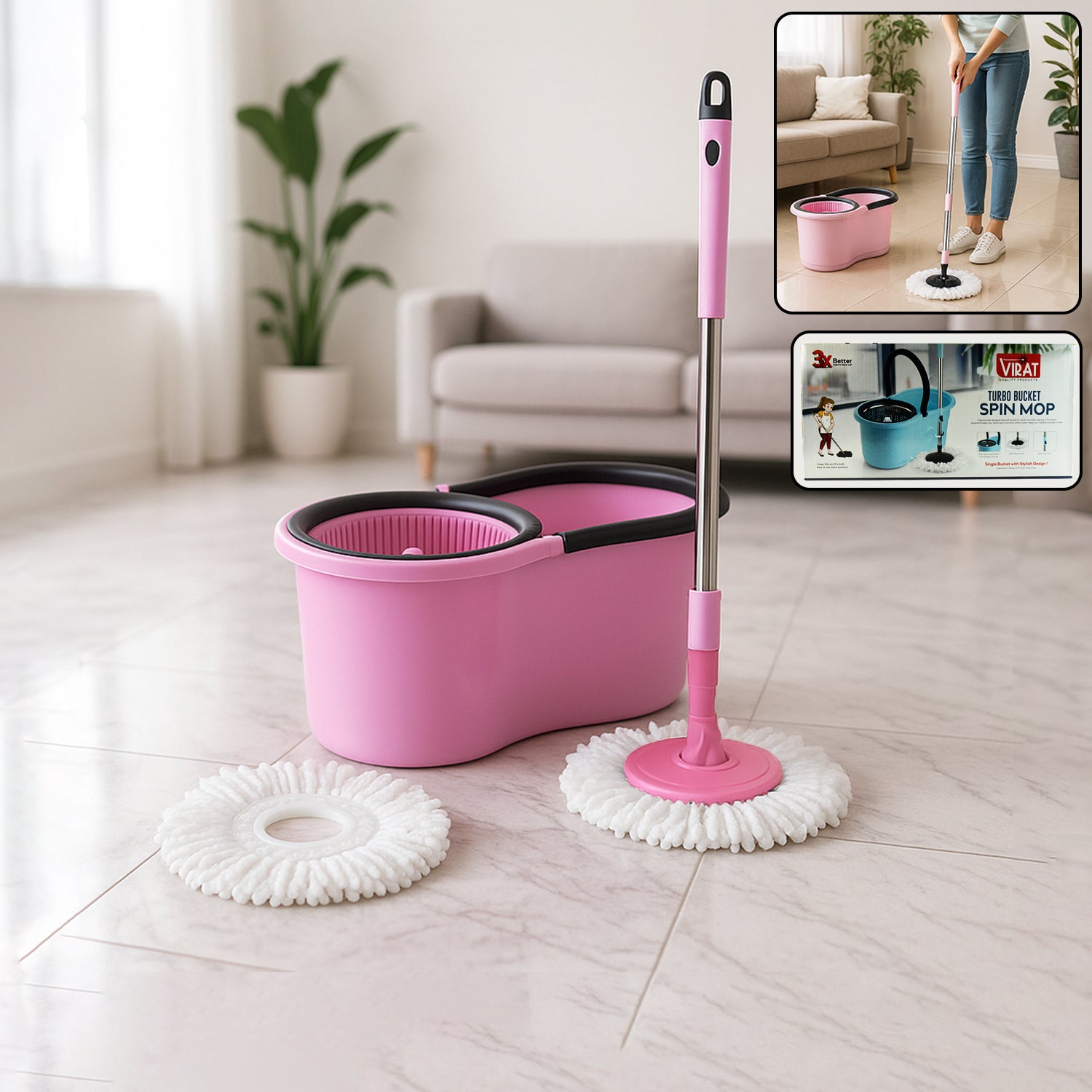 SpinMop-WOSKU-01.jpg Quick Spin Mop With Steel Spin, Bucket Floor Cleaning, Easy Wheels & Big Bucket, Floor Cleaning Mop with Bucket - Image 1