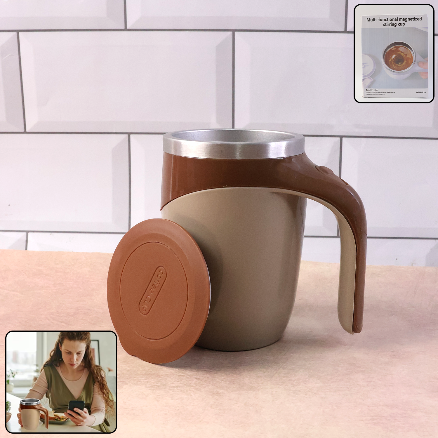 Stirringcup-WOSKU-01.png Stirring Coffee Mug | Magnetic Stirring Coffee Cup | Stainless Steel Mug for Milk | Travel Mixing Cup | Self Stirring Coffee Mug, Suitable for Coffee / Milk / Hot Chocolat | Battery Operated ( Battery Not Included) - Image 1