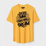 Yellow Unisex DOT KNIT Regular Fit Printed Round Neck T-Shirt