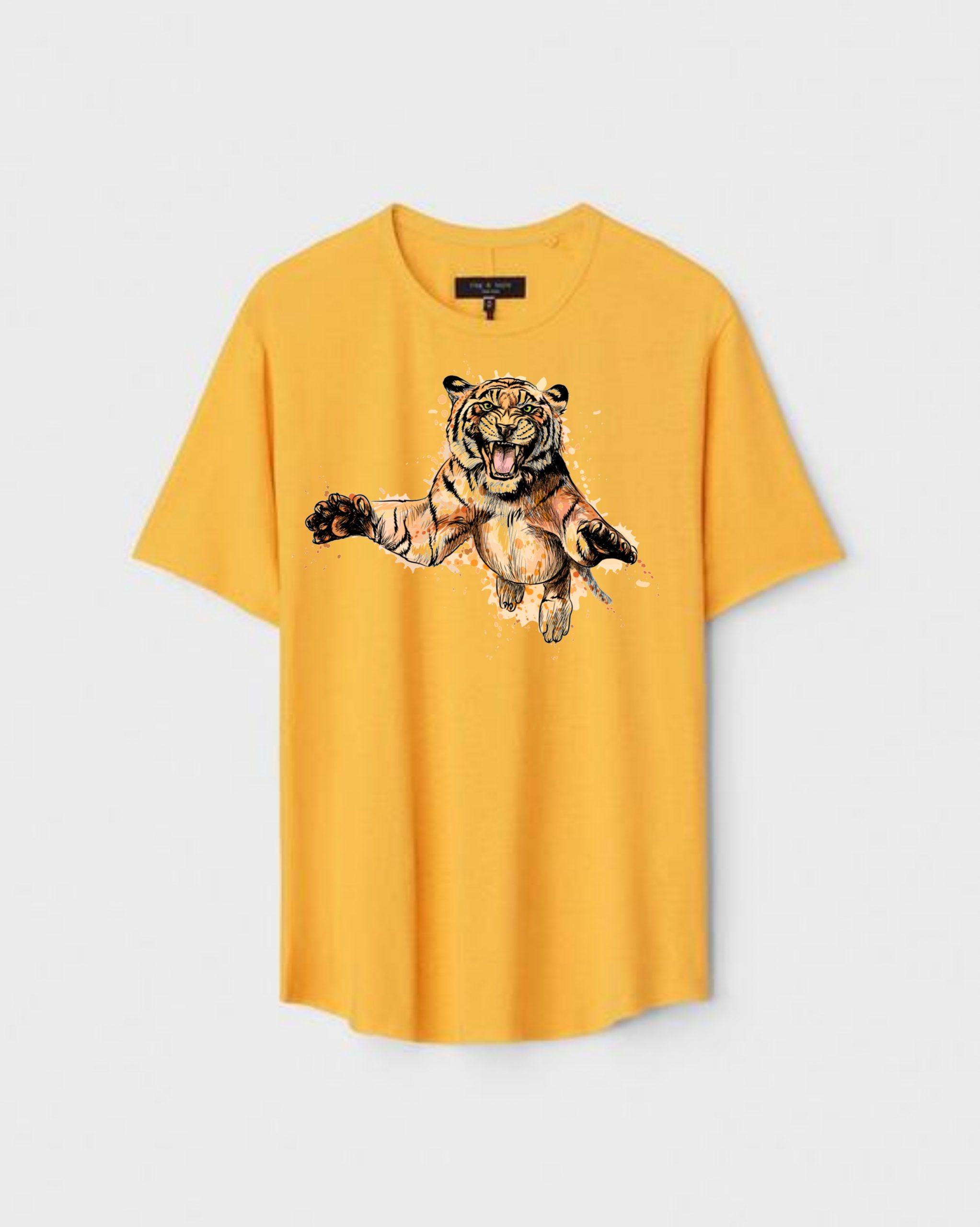 YLW-CTN-D-002-scaled-1.jpg Yellow Unisex Cotton Regular Fit Printed Round Neck T-Shirt - Image 1