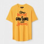 Yellow Unisex DOT KNIT Regular Fit Printed Round Neck T-Shirt