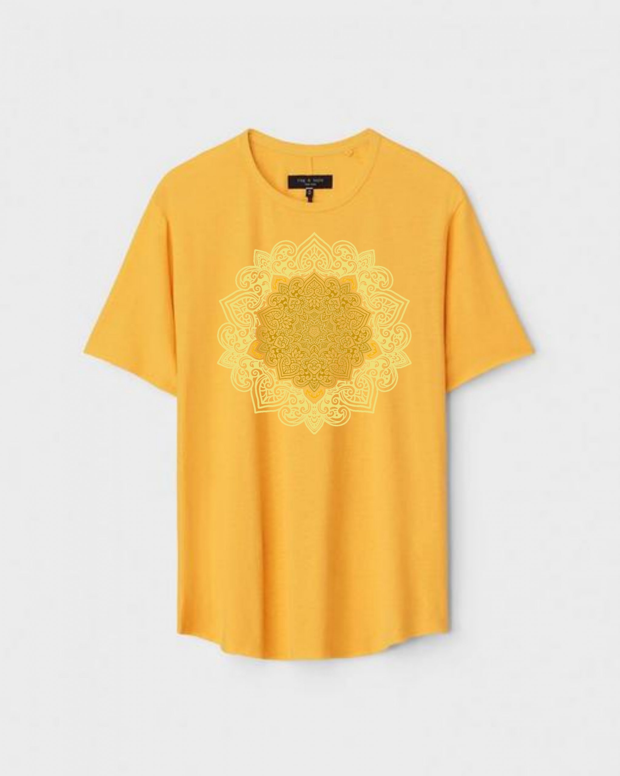 YLW-CTN-D-009-scaled-1.jpg Yellow Unisex Cotton Regular Fit Printed Round Neck T-Shirt - Image 1