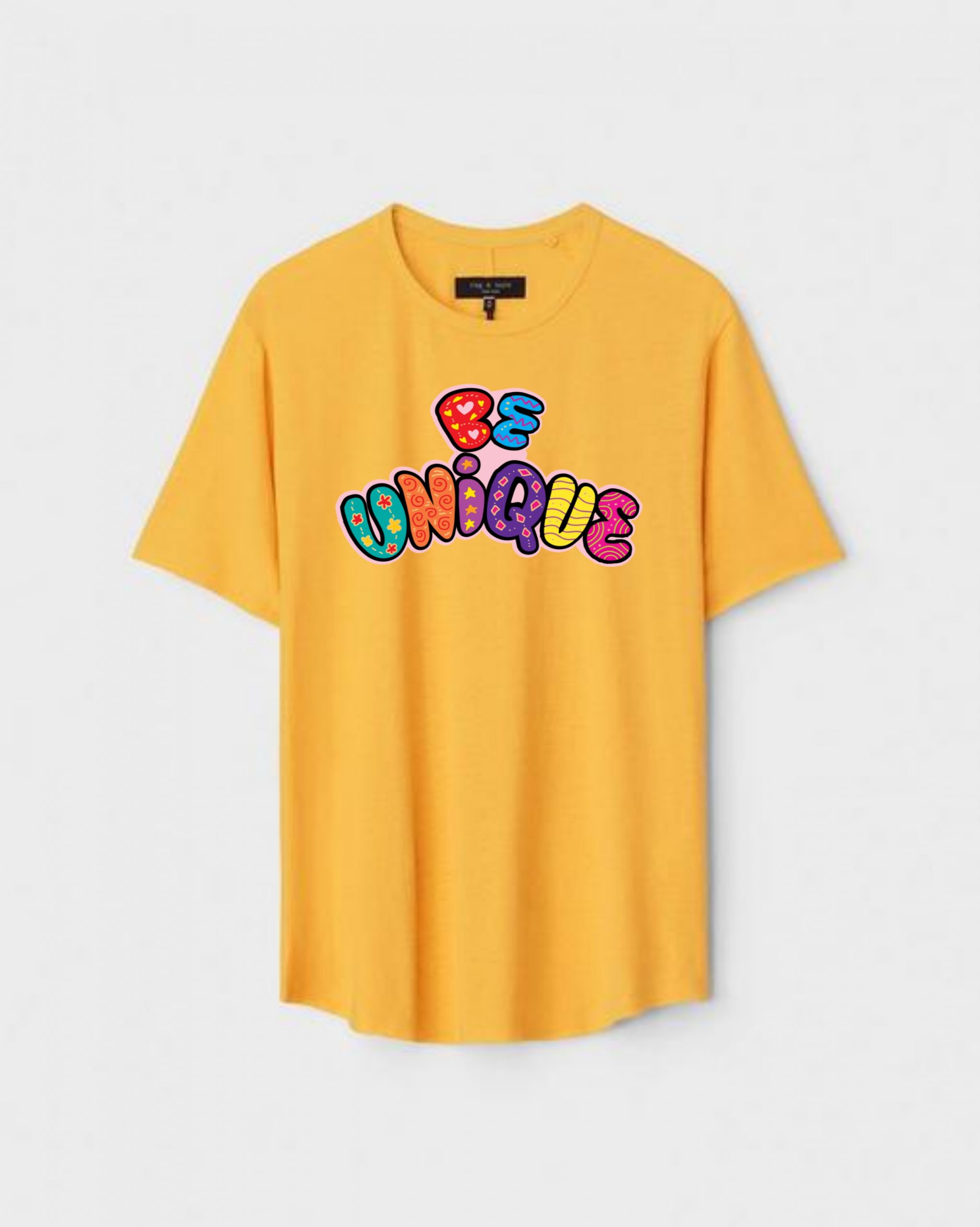 YLW-CTN-F-008-scaled-1.jpg Yellow Unisex Polyster Regular Fit Printed Round Neck T-Shirt - Image 1