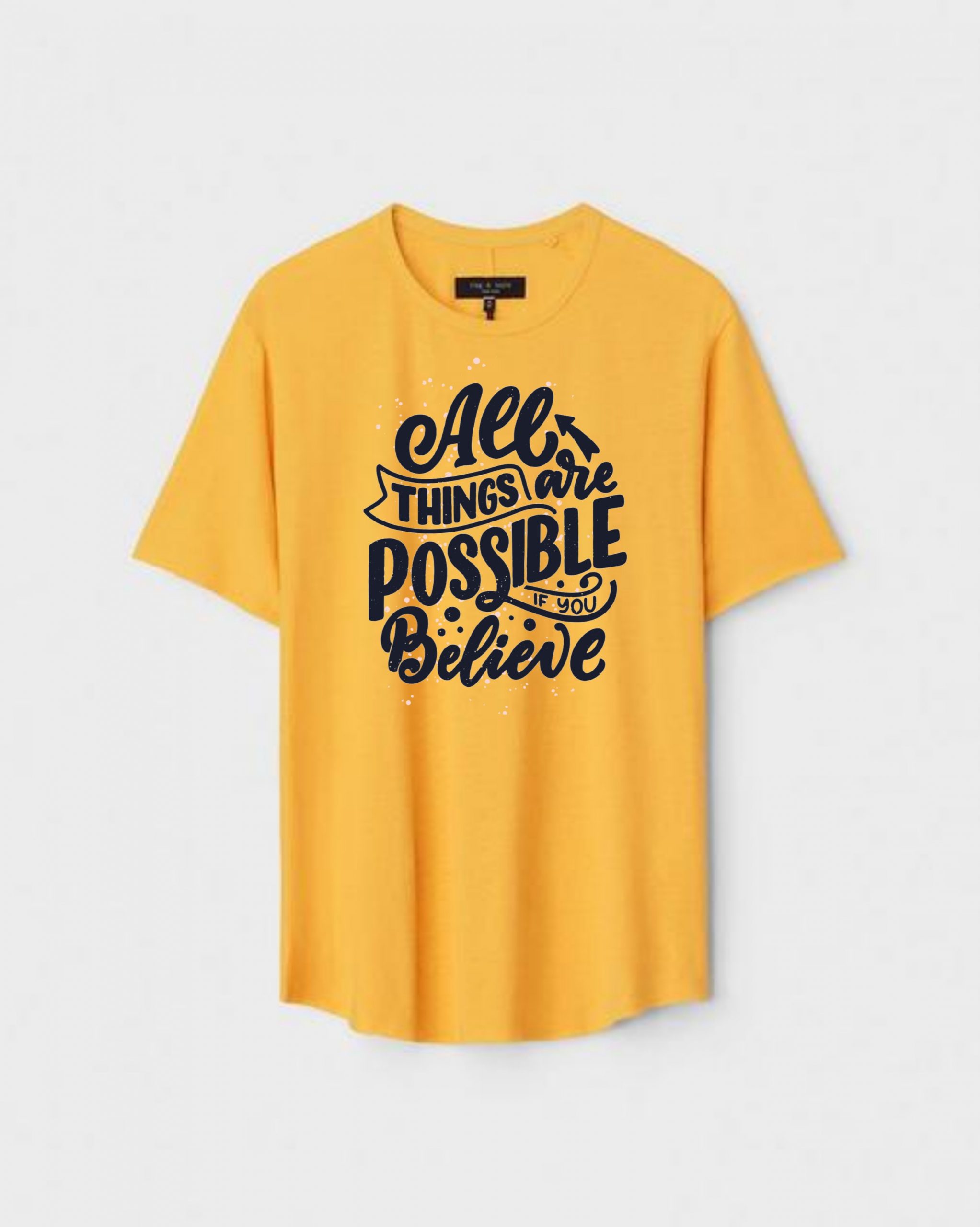 YLW-CTN-H-008-scaled-1.jpg Yellow Unisex Polyster Regular Fit Printed Round Neck T-Shirt - Image 1