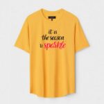 Yellow Unisex DOT KNIT Regular Fit Printed Round Neck T-Shirt