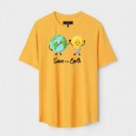 Yellow Unisex DOT KNIT Regular Fit Printed Round Neck T-Shirt