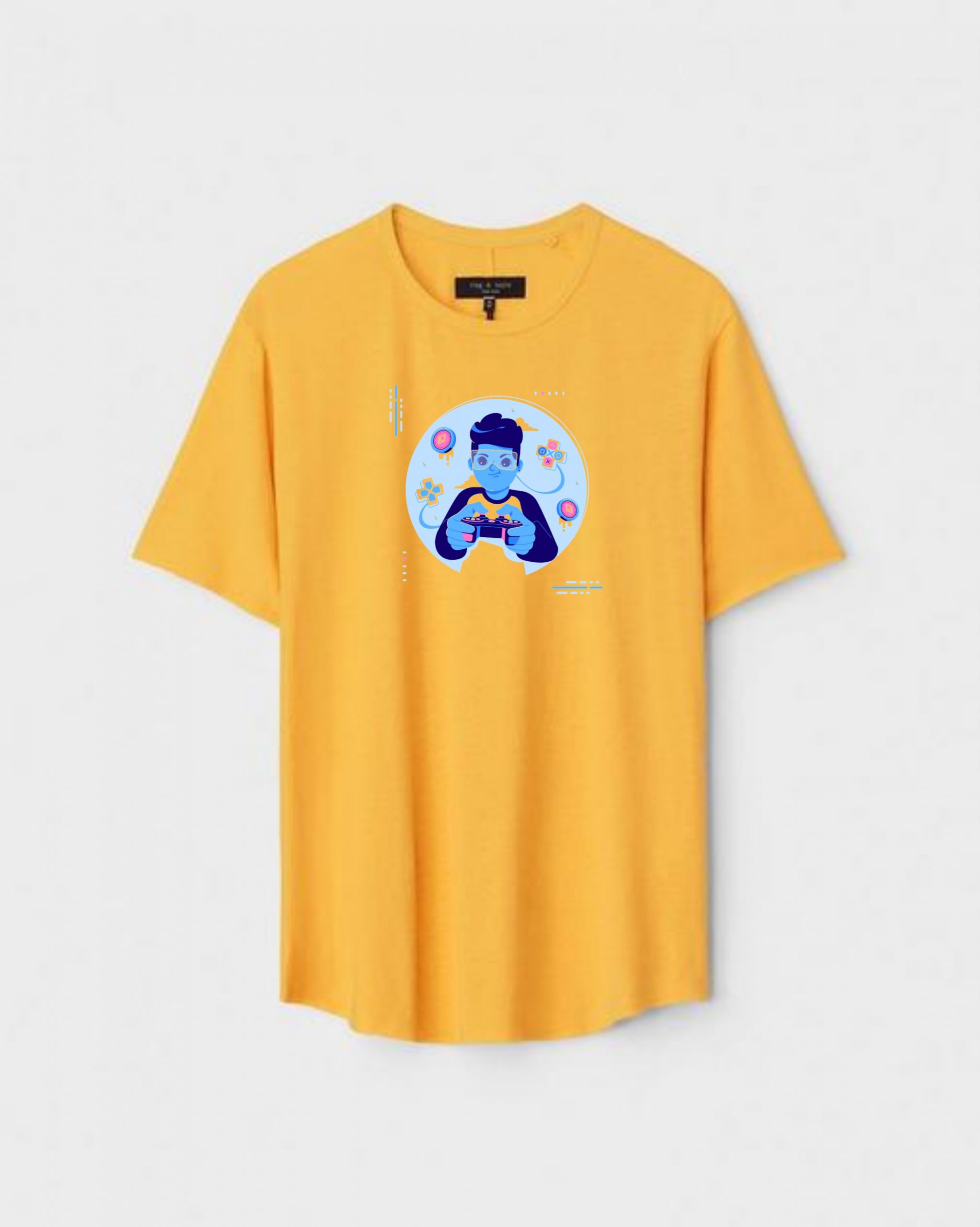 YLW-CTN-T-009-scaled-1.jpg Yellow Unisex DOT KNIT Regular Fit Printed Round Neck T-Shirt - Image 1