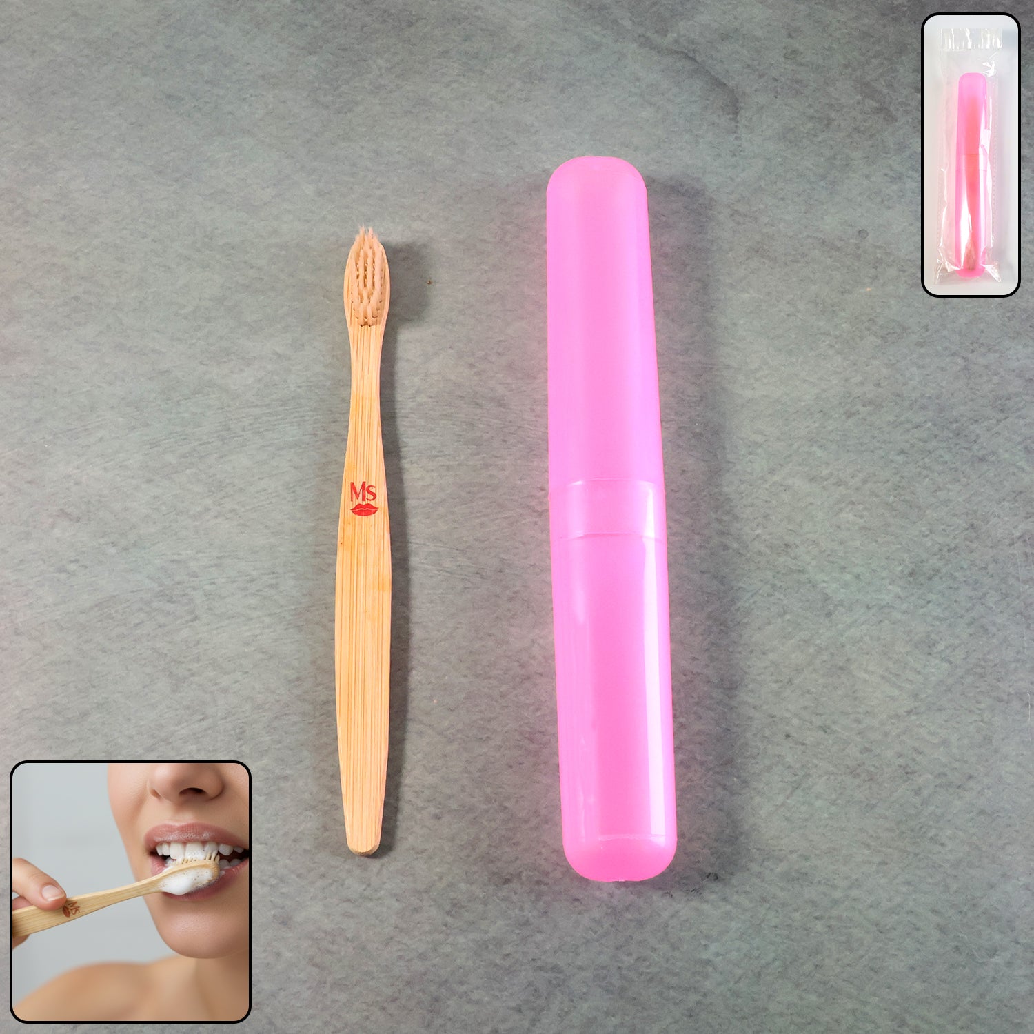 bambootoothbrush-WOSKU-01.jpg 2-in-1 Soft Toothbrush & Tongue Cleaner for All Ages (1 Pc, With Cover) - Image 1