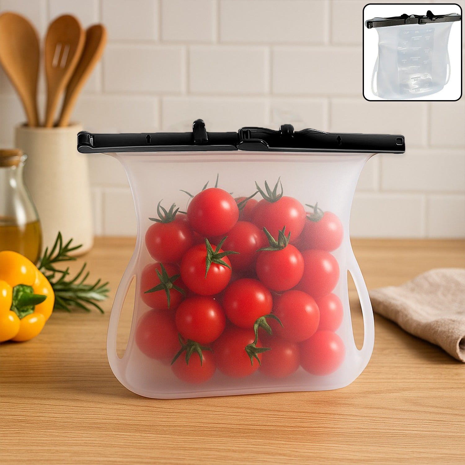 e2e69a1b-f9fa-4b65-81e5-24e658082683.jpg Reusable Silicone Food Storage Bag Leakproof Flat Bottom Freezer 1 Pc - Image 1