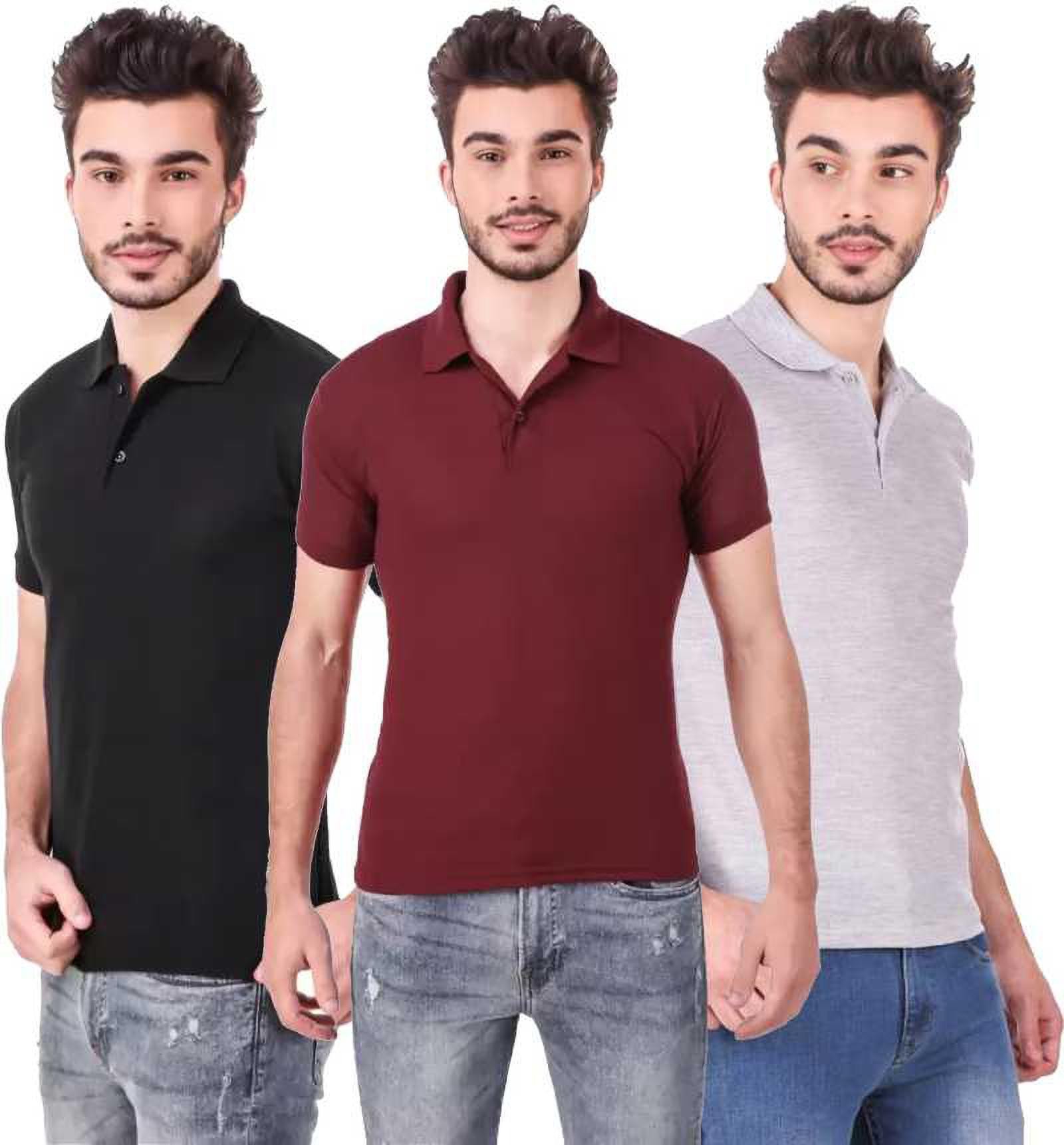 l-tshirt-combo-3-black-maroon-grey-phonicz-retails-original-imafg4bsusbrnjvk.jpeg One-H Men's Polo Neck Short Sleeve Casual Tshirt Combo of Maroon, Black, Grey colors (Pack of 3) - Image 1