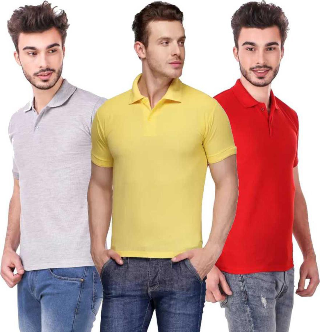 l-tshirt-combo-3-grey-yellow-red-phonicz-retails-original-imafg4czukkddy34.jpeg One-H Men's Polo Neck Short Sleeve Casual Tshirt Combo of Red, Grey, Yellow colors (Pack of 3) - Image 1