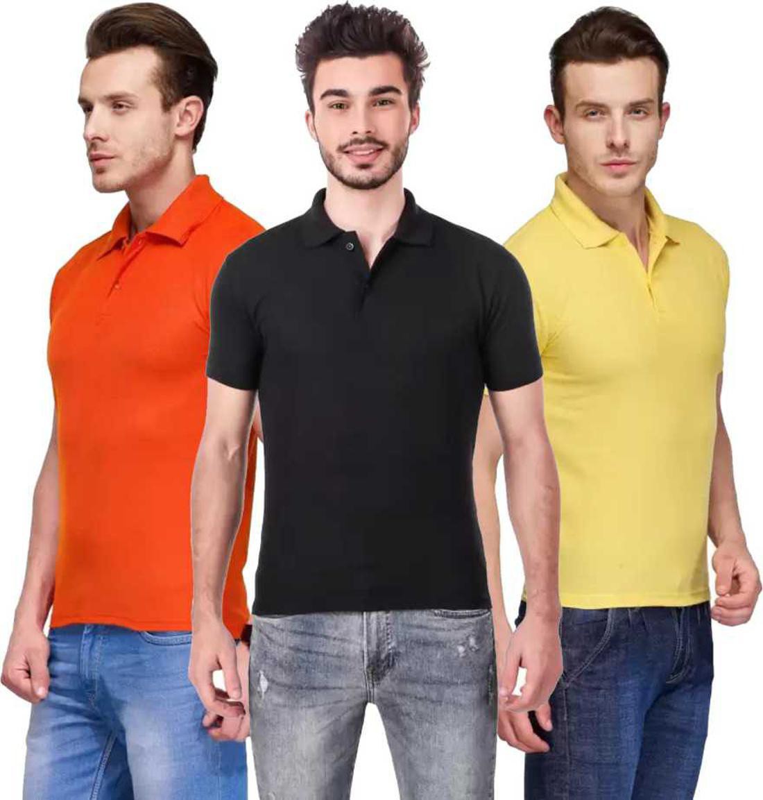 l-tshirt-combo-3-orange-black-yellow-phonicz-retails-original-imafg4bke4fzahsx.jpeg One-H Men's Polo Neck Short Sleeve Casual Tshirt Combo of Black, Orange, Yellow colors (Pack of 3) - Image 1
