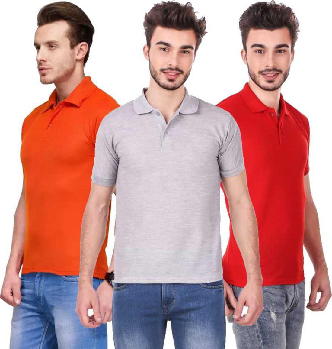 l-tshirt-combo-3-orange-grey-red-phonicz-retails-original-imafg4d6hqktsnym.jpeg One-H Men's Polo Neck Short Sleeve Casual Tshirt Combo of Red, Orange, Grey colors (Pack of 3) - Image 1