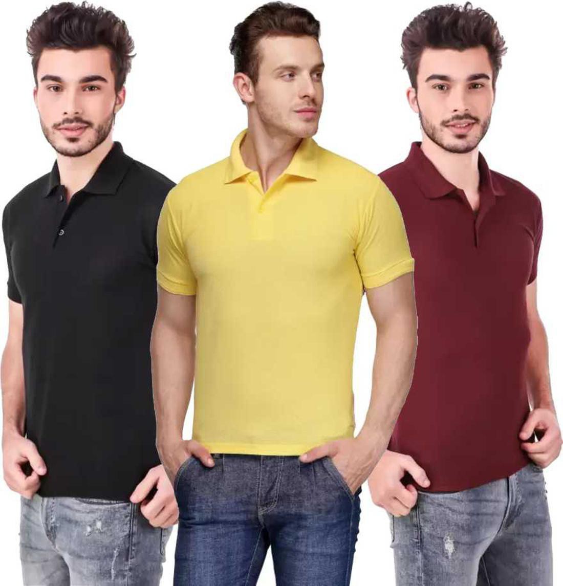 m-tshirt-combo-3-black-yellow-maroon-phonicz-retails-original-imafg4bkrfrgkhjx.jpeg One-H Men's Polo Neck Short Sleeve Casual Tshirt Combo of Maroon, Black, Yellow colors (Pack of 3) - Image 1