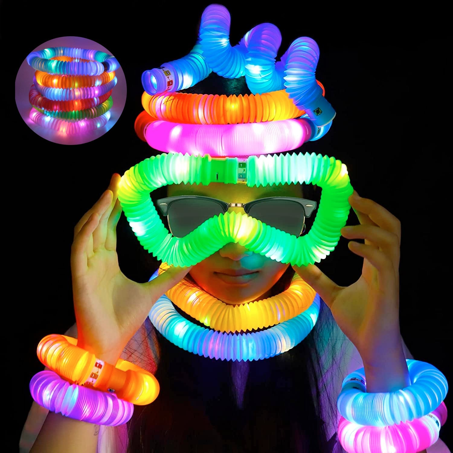poplight2.jpg Colourful Tubes Sensory Toys Stretch Fidget Tube Toys Pull Tubes Fidget Toys - Image 1