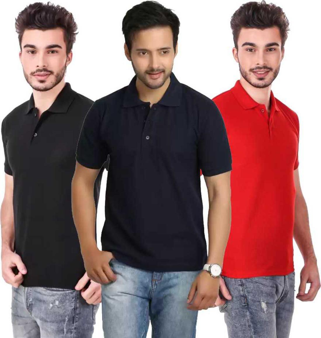 xl-tshirt-combo-3-black-darkblue-red-phonicz-retails-original-imafg4eghjvnyxuf.jpeg One-H Men's Polo Neck Short Sleeve Casual Tshirt Combo of Dark Blue, Red, Black colors (Pack of 3) - Image 1