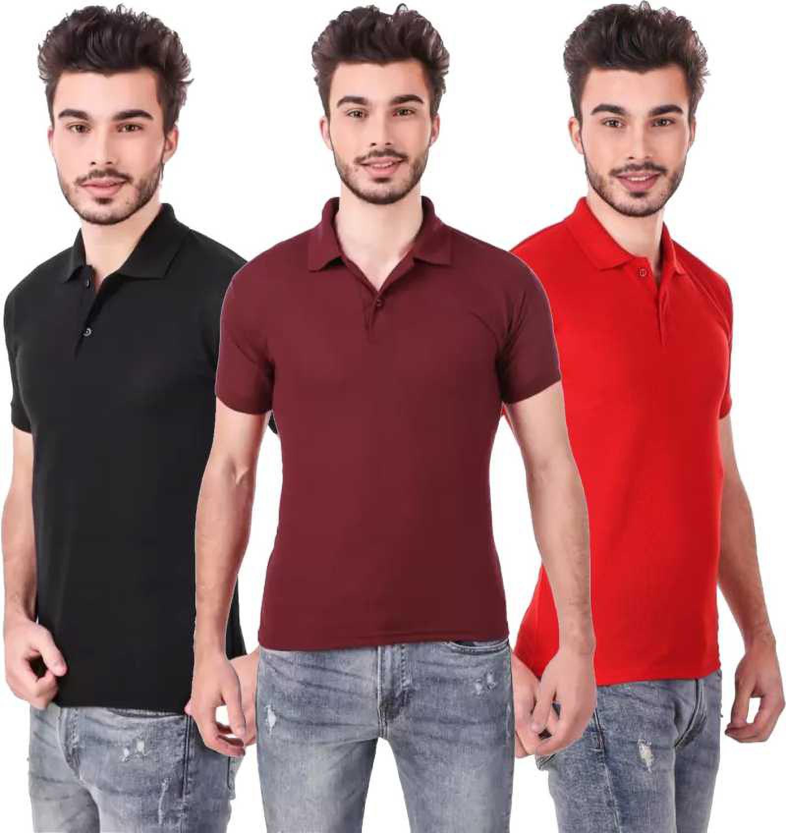 xl-tshirt-combo-3-black-maroon-red-phonicz-retails-original-imafg4djfexdkuws.jpeg One-H Men's Polo Neck Short Sleeve Casual Tshirt Combo of Red, Maroon, Black colors (Pack of 3) - Image 1
