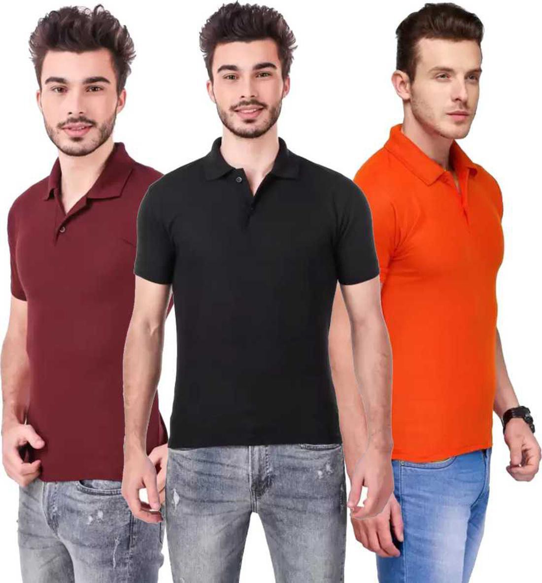 xl-tshirt-combo-3-maroon-black-orange-phonicz-retails-original-imafg4fuza6ybccg.jpeg One-H Men's Polo Neck Short Sleeve Casual Tshirt Combo of Maroon, Black, Orange colors (Pack of 3) - Image 1