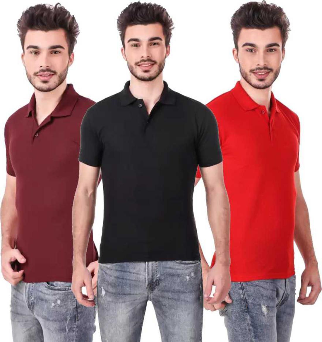 xl-tshirt-combo-3-maroon-black-red-phonicz-retails-original-imafg4dzbe5gupua.jpeg One-H Men's Polo Neck Short Sleeve Casual Tshirt Combo of Red, Maroon, Black colors (Pack of 3) - Image 1