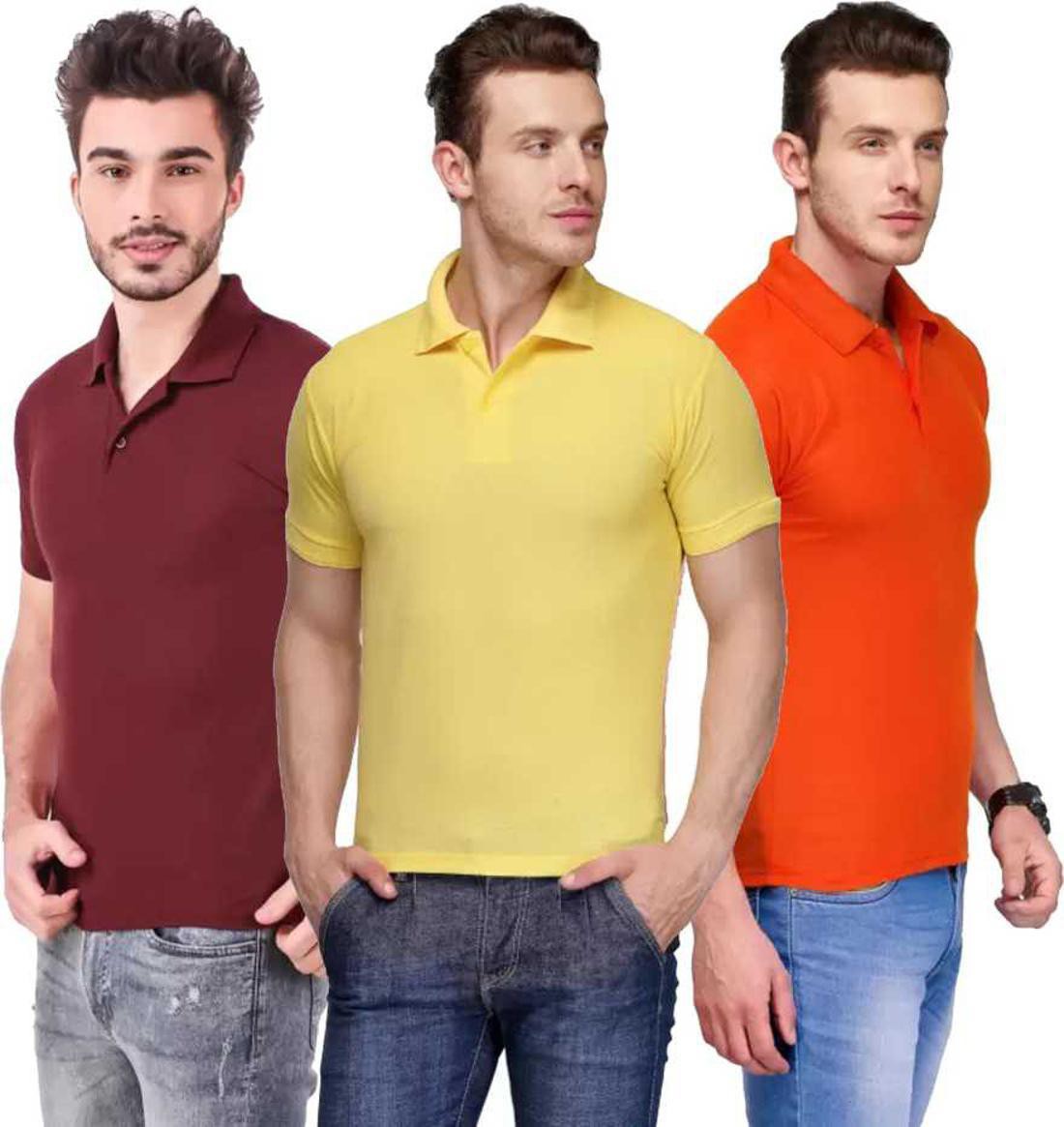 xl-tshirt-combo-3-maroon-yellow-orange-phonicz-retails-original-imafg4cx7uxnu8zs.jpeg One-H Men's Polo Neck Short Sleeve Casual Tshirt Combo of Maroon, Orange, Yellow colors (Pack of 3) - Image 1