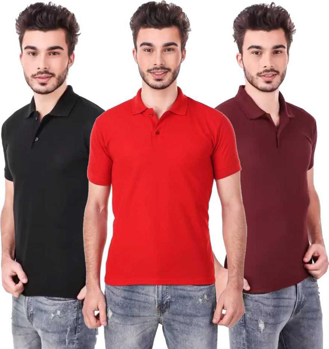 xxl-tshirt-combo-3-black-red-maroon-phonicz-retails-original-imafg4cjpkhynuvf.jpeg One-H Men's Polo Neck Short Sleeve Casual Tshirt Combo of Red, Maroon, Black colors (Pack of 3) - Image 1