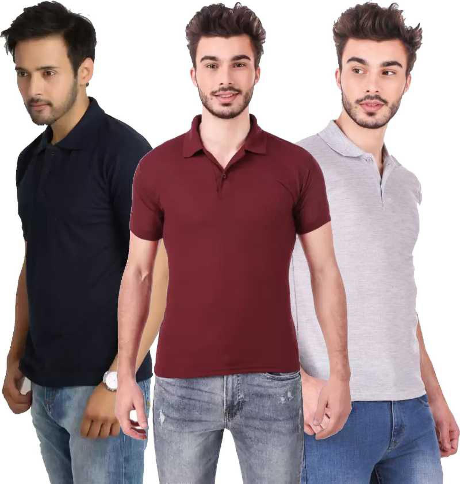 xxl-tshirt-combo-3-darkblue-maroon-grey-phonicz-retails-original-imafg4apy5grttjg.jpeg One-H Men's Polo Neck Short Sleeve Casual Tshirt Combo of Dark Blue, Maroon, Grey colors (Pack of 3) - Image 1