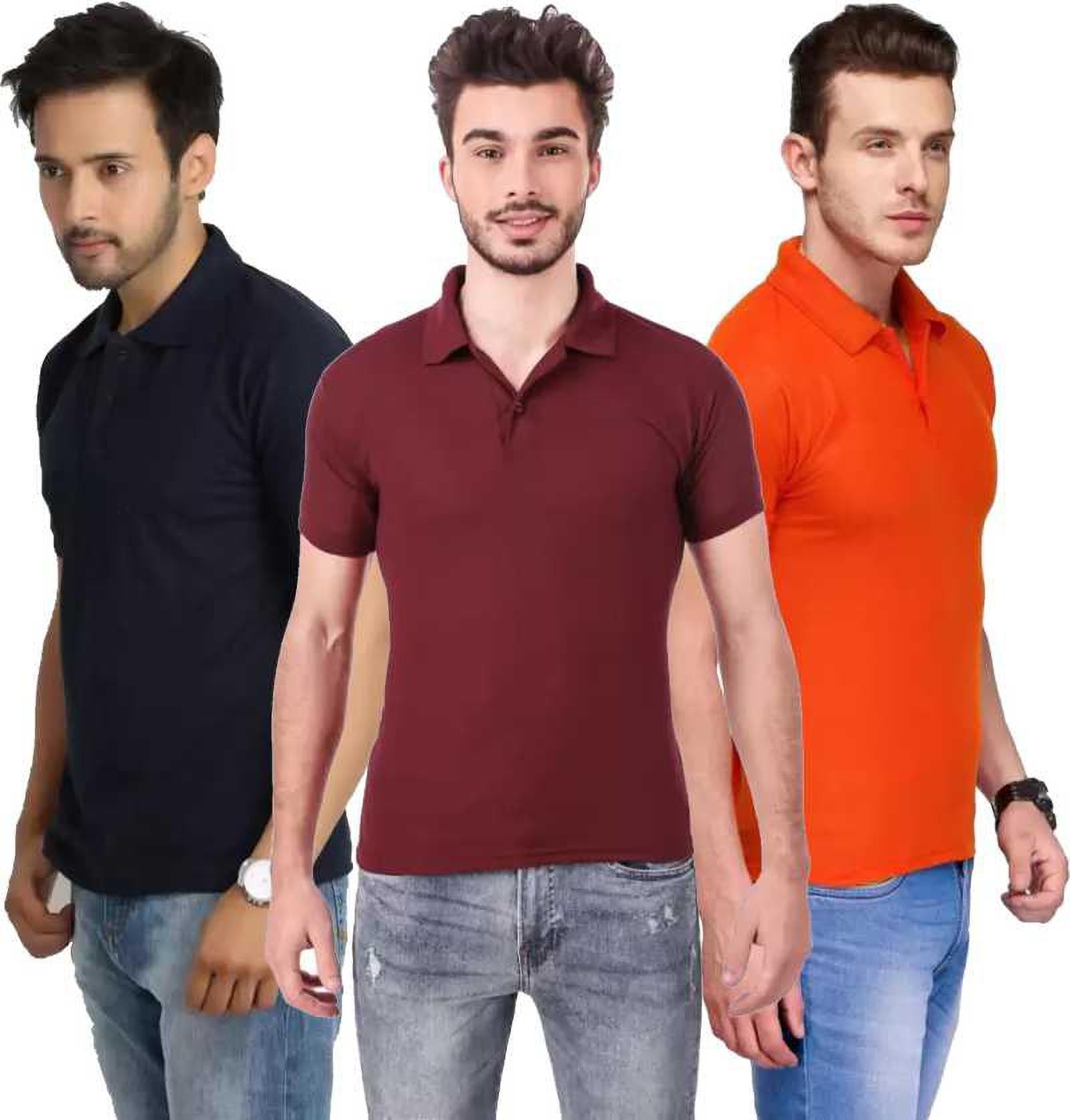 xxl-tshirt-combo-3-darkblue-maroon-orange-phonicz-retails-original-imafg4cjhmhnhnma.jpeg One-H Men's Polo Neck Short Sleeve Casual Tshirt Combo of Dark Blue, Maroon, Orange colors (Pack of 3) - Image 1