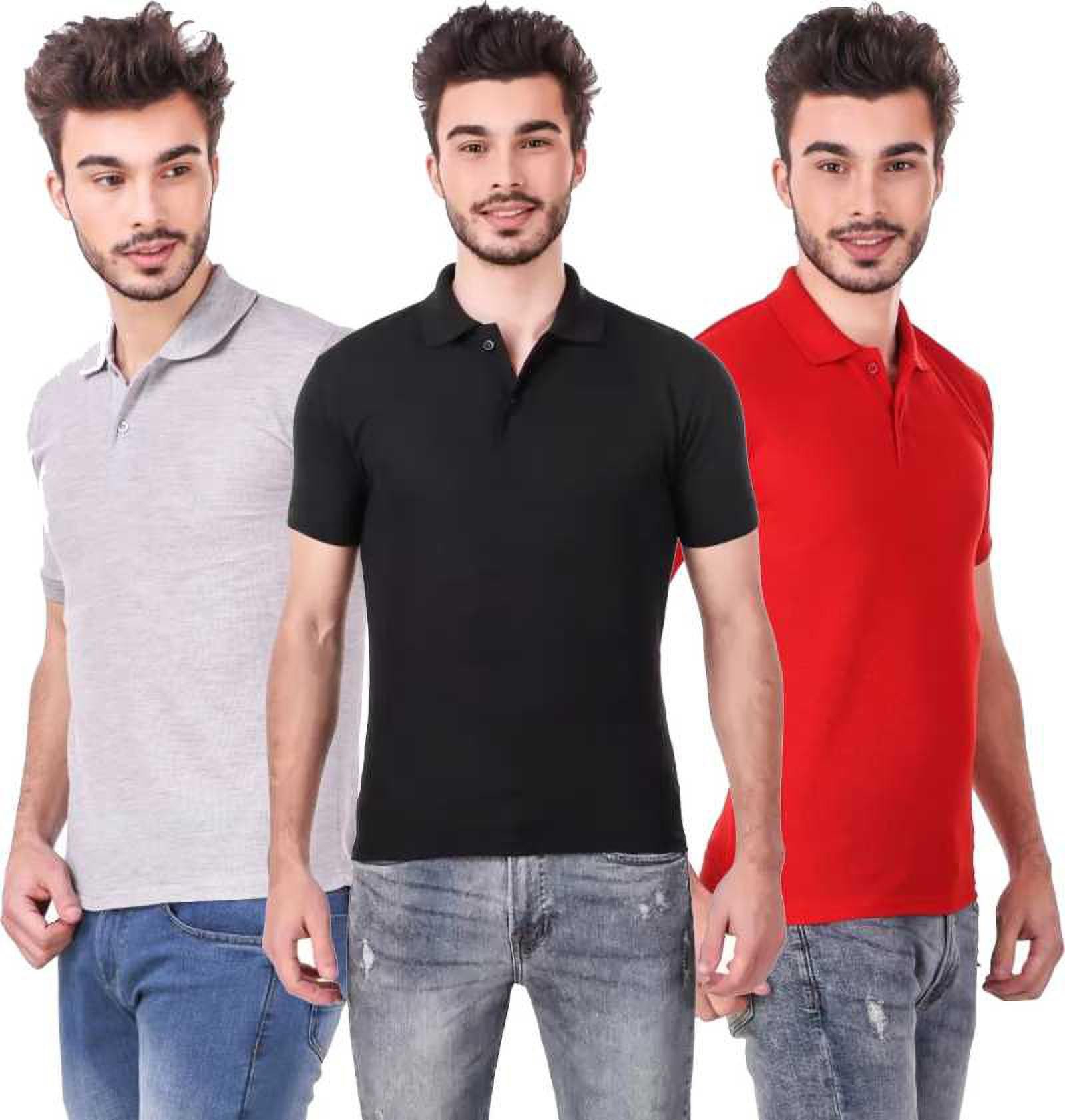 xxl-tshirt-combo-3-grey-black-red-phonicz-retails-original-imafg4cjqqxqkbcv.jpeg One-H Men's Polo Neck Short Sleeve Casual Tshirt Combo of Red, Black, Grey colors (Pack of 3) - Image 1